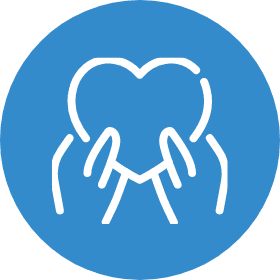 Hands holding heart icon on blue circle