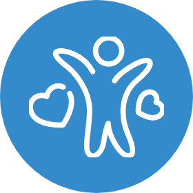 Person with hearts icon on blue circle