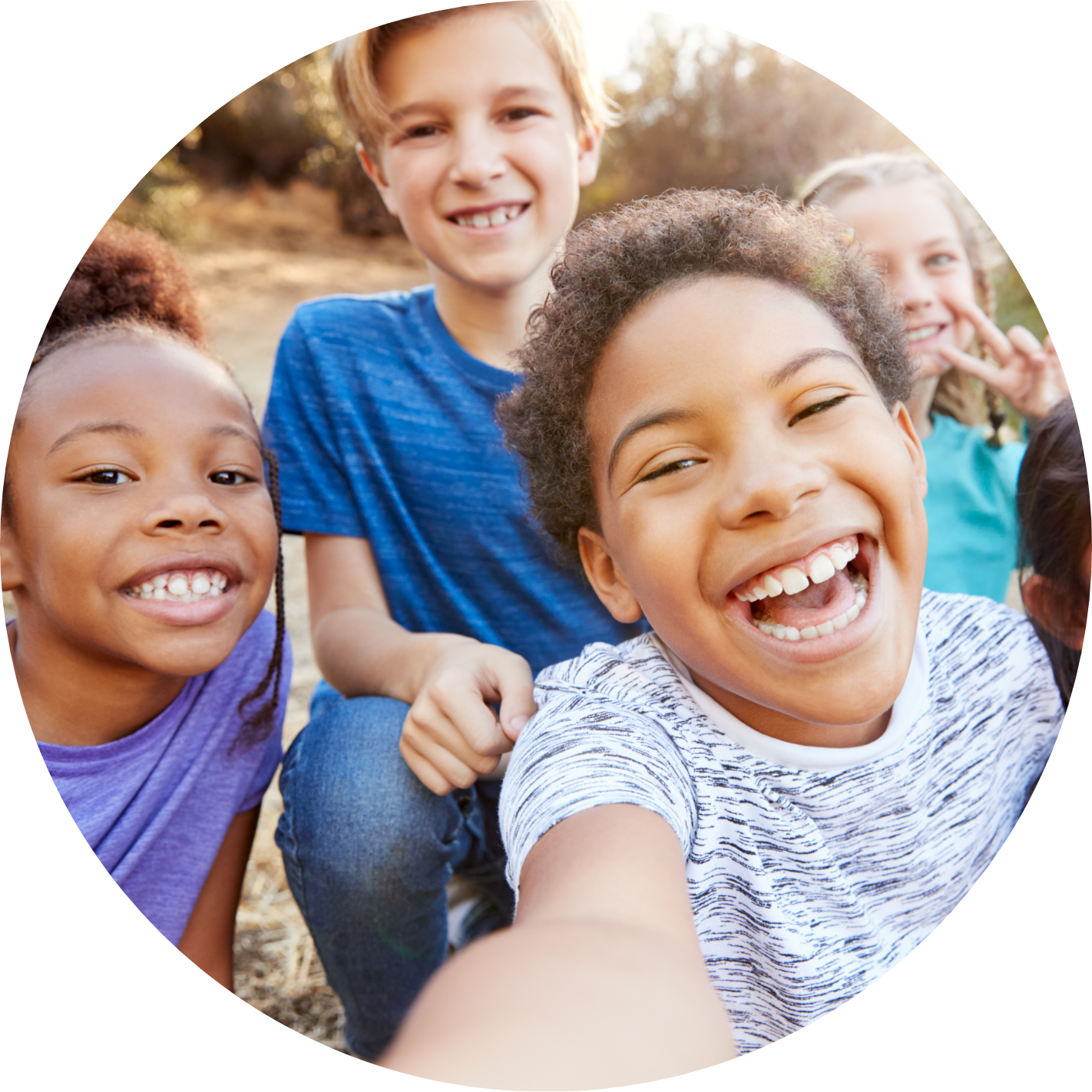 Kids smiling in a group