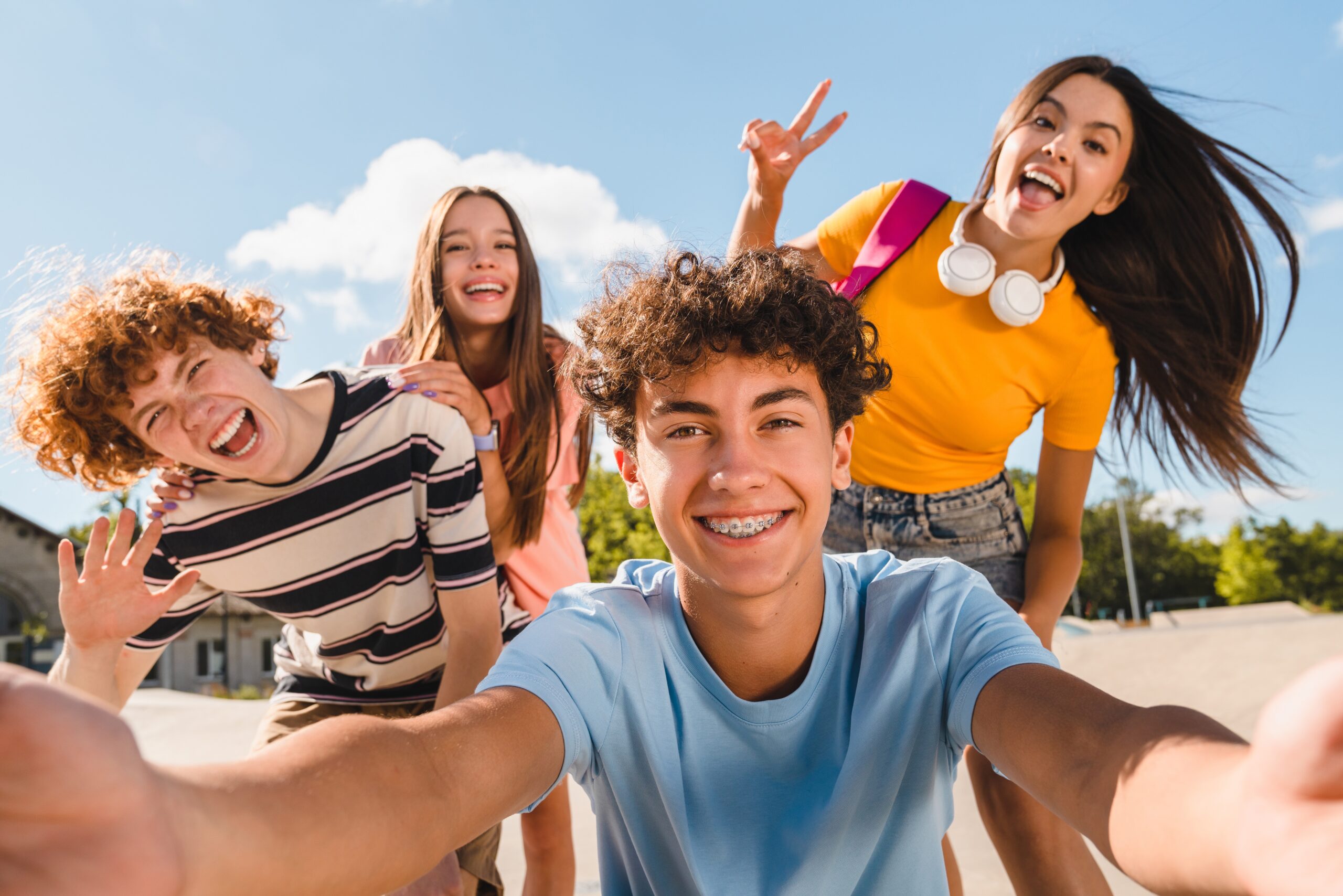Selfie photo of young energetic teenagers on a beautiful day